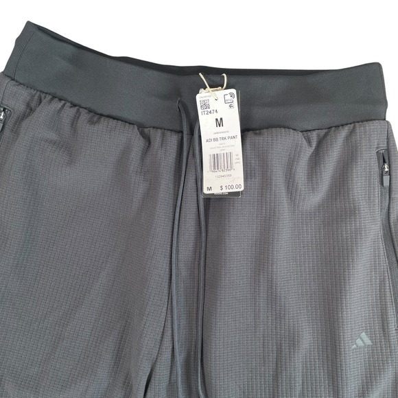 NEW Adidas Basketball Track Pants Mens M Carbon Gray Waffle Knit Stretch $100 - Picture 1 of 5